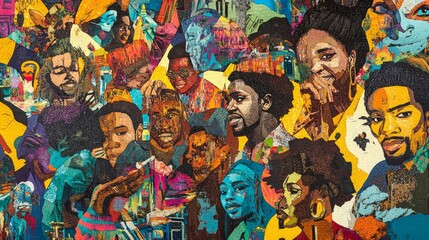 Fototapeta premium Vibrant mural showcasing diverse faces and expressions in an urban setting, reflecting community