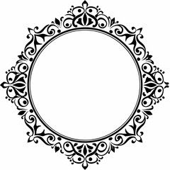 Obraz premium Elegant Circular Ornate Frame with Vintage Floral and Baroque Decorations in Black and White for Classic Design