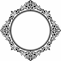 Elegant Circular Ornate Frame with Vintage Floral and Baroque Decorations in Black and White for Classic Design