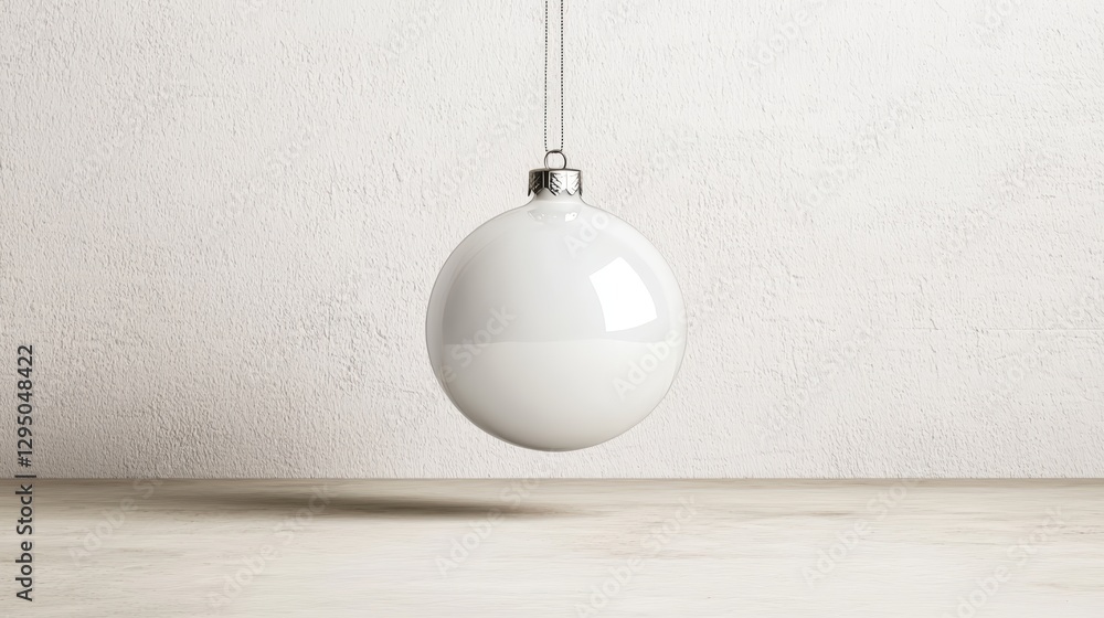 Aufkleber white egg suspended from the ceiling in a minimalistic indoor setting with soft lighting and shadow