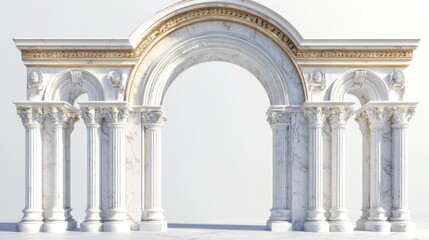 Obraz premium Marble archway entrance, classical design, white background, architectural detail, ideal for design projects