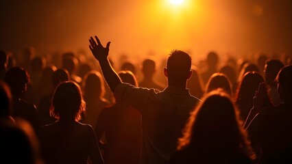 Fototapeta premium Congregation Worshipping with Devotion, Illuminated by Divine Glow