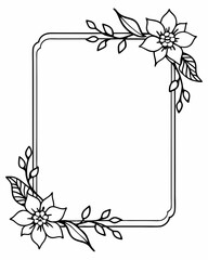 Obraz premium Elegant Rectangular Floral Frame with Delicate Flowers and Leaves in Black and White for Invitations and Decorative Design