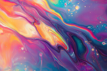 Fototapeta premium Iridescent oil spill effect with shifting rainbow hues and liquid texture