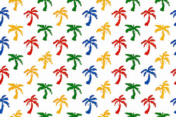 Colorful palm tree pattern on white background. (1)
