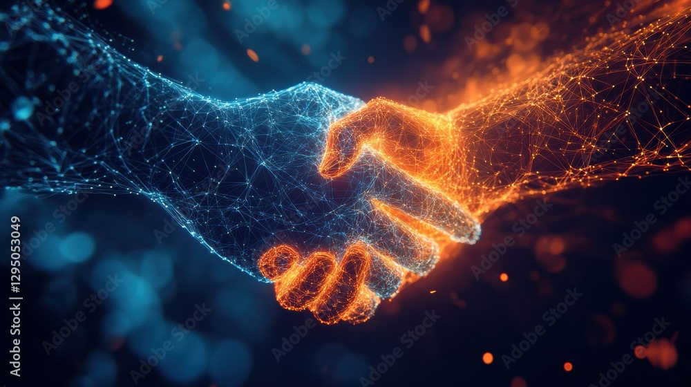 Fototapete glowing handshake representing a futuristic business connection with abstract lines. generative ai