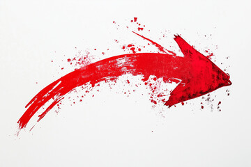 Red arrow symbol illustration curved down, rough aesthetic on a white background