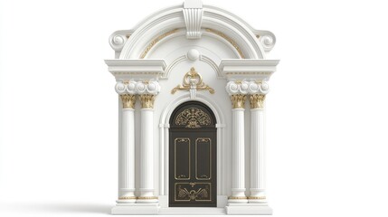 Naklejka premium Elegant white ornate doorway, classical columns, isolated