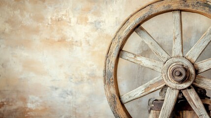 Rustic Wooden Wheel Against Textured Background for Vintage Style