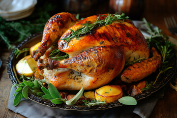 Roast turkey centerpiece with succulent golden-brown skin