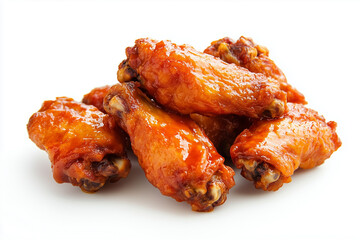 Saucy Buffalo chicken wings isolated on a white background