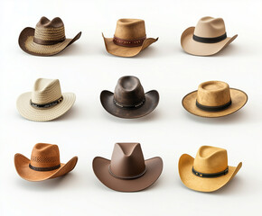 Set of cowboy hats isolated white background 