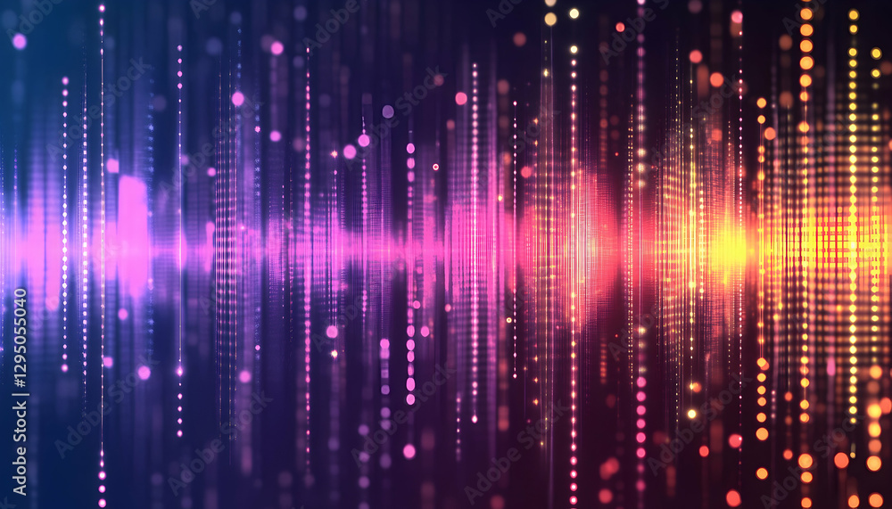 Poster abstract background with equalizer effect and neon lights, representing sound waves -