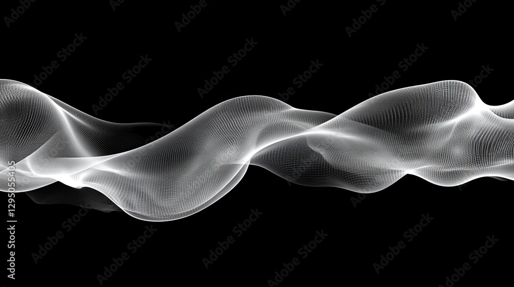 Poster ethereal waves of light create a mesmerizing pattern against a black background showcasing fluid mot