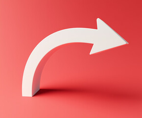 White 3D curved directional arrow isolated on a solid color background