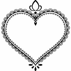 Heart-shaped ornamental frame with intricate floral details and decorative border, perfect for adding a touch of elegance and love to creative projects