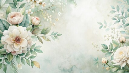 Elegant Floral Design with Delicate White Blooms and Lush Green Foliage, Perfect for Wedding Invitations, Home Decor, or Greeting Cards