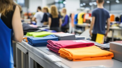 Customers at High-End Clothing Store with Colorful Fabrics
