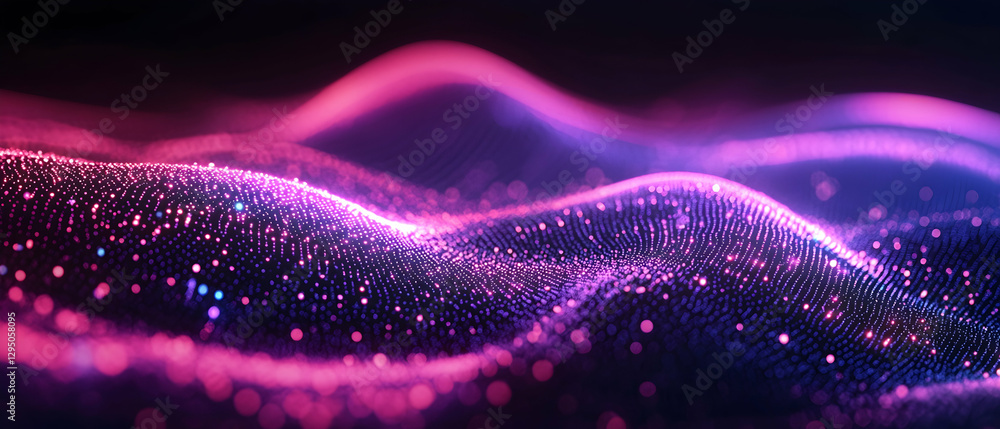 Poster abstract neon wave lines with glowing bokeh lights, high-speed data transfer concept -