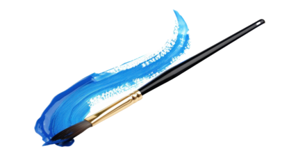 Paintbrush painting a blue stroke on transparent background