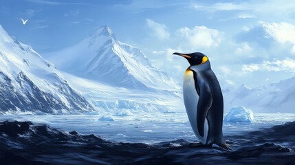 Fototapeta premium Penguin in snow mountain