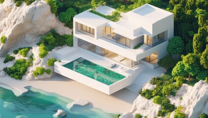 Fototapeta premium Luxurious modern cliffside villa with infinity pool.