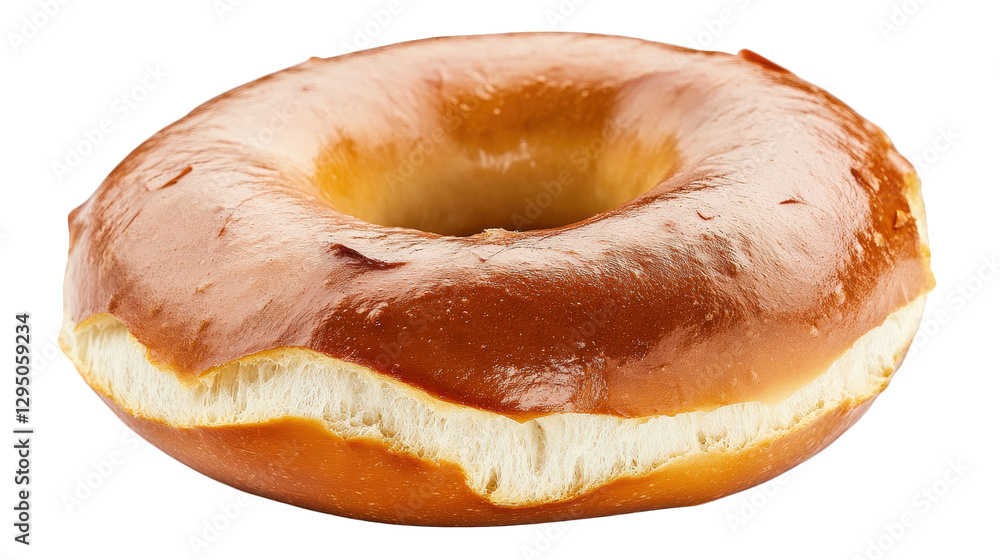 Poster single glazed donut. characterized by its shiny. smooth surface and soft. fluffy interior the donut 