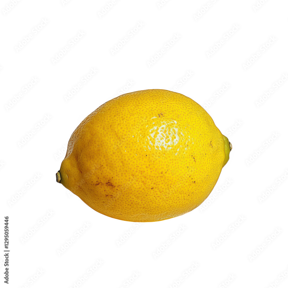 Poster a vibrant yellow lemon sits on a light background. casting a soft shadow. highlighting its textured 