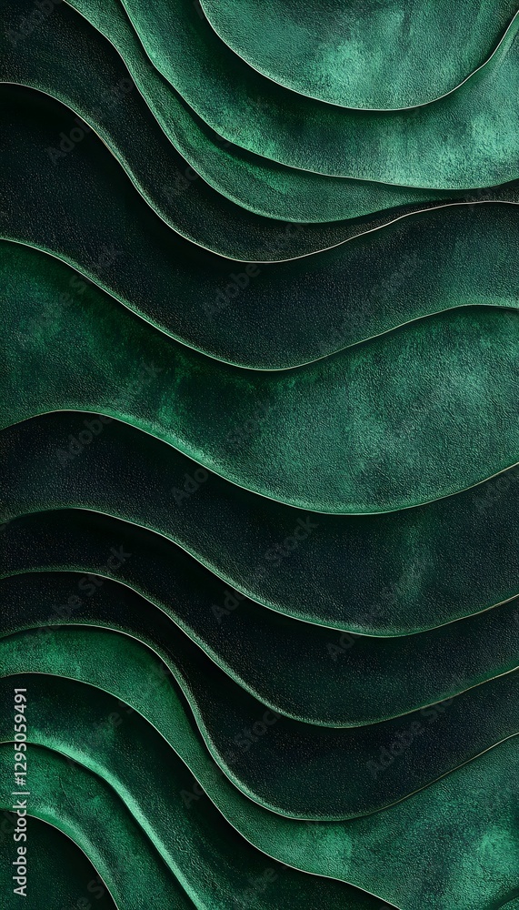 Poster dark green textured waves create an abstract flowing design