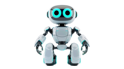 White friendly robot standing on transparent background