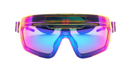 Modern ski goggles with iridescent colors on transparent background