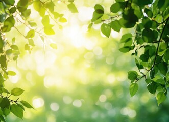 Obraz premium Radiant Sunlight Filtering Through Lush Green Leaves: A Serene Nature Scene