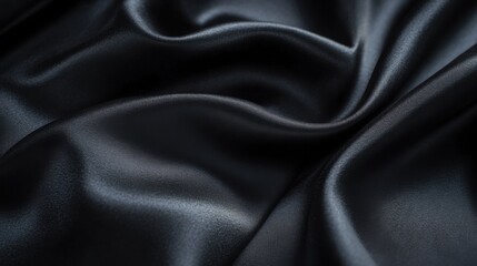 Dark Elegance: Abstract Texture of Luxurious Black Satin Fabric