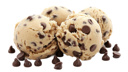 Chocolate chip cookie dough ice cream png with transparent background for dessert designs and digital projects.