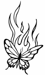 Fototapeta premium Intricate design of a butterfly surrounded by flames, symbolizing transformation and passion