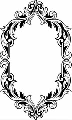 Exquisite black and white floral decorative frame with elegant curves and intricate details, ideal for elegant invitations or announcements
