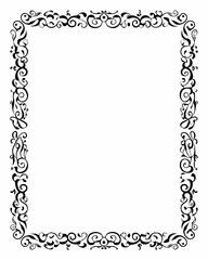 Elegant black and white decorative frame with intricate swirls and detailed design, perfect for invitations or artistic presentations