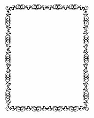 Elegant black and white decorative frame with intricate swirls and detailed design, perfect for invitations or artistic presentations