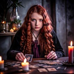 young woman with candle , potrait of a witch