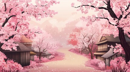 Street view with beautiful cherry blossom flower at full blooming in Spring.