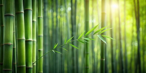 Serene Bamboo Forest A Single Branch Extends Towards Sunlight in a Lush Green Grove