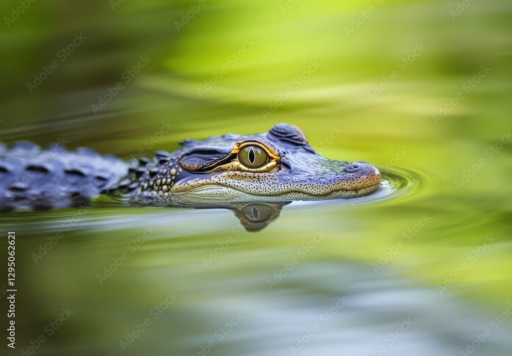 Poster close-up of a crocodile's head partially submerged in water showcasing sharp features and bright eye