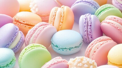 Obraz premium Colorful macarons are arranged together forming a delicious confectionery display