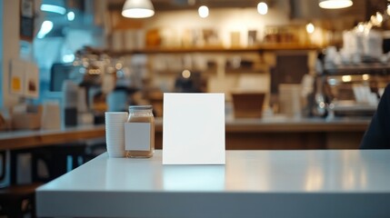 Minimalist Retail Display with Cards and Soft Lighting