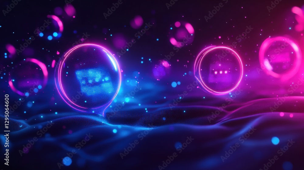Aufkleber Floating message bubbles create an interactive social media experience with glowing notifications at night. Generative AI