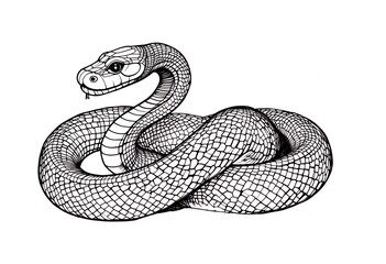 Fototapeta premium Detailed Snake Illustration Coiled on White Background Graphic Design Element