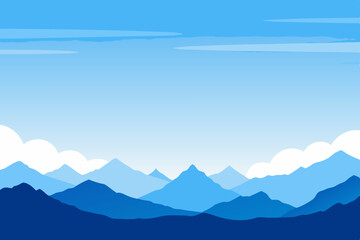 Obraz premium A vast and tranquil mountain range, captured in varying shades of blue, with wispy clouds above and peaks stretching to the horizon