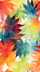 Watercolor colorful acer leaves pattern abstract graphic poster background