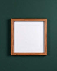 Empty wooden picture frame on a wall mockup