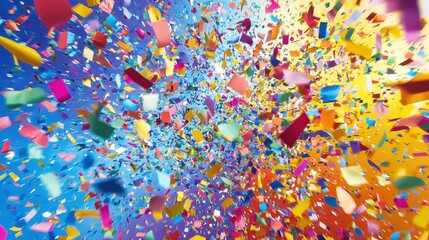 Fototapeta premium A vibrant close-up of a colorful confetti explosion, showcasing a multitude of bright, shimmering pieces.
